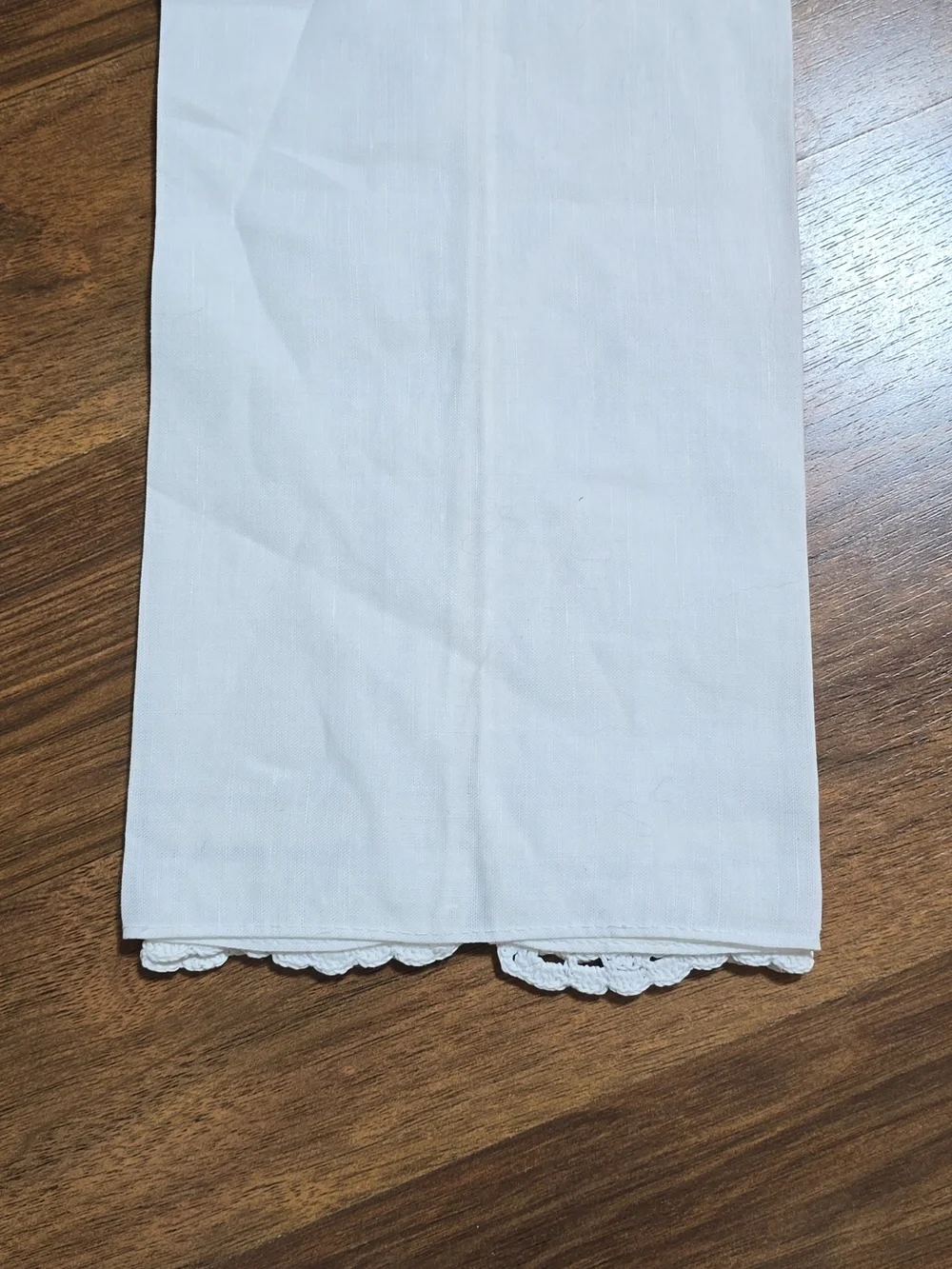 Pair Of Linen Embroidered Crochet Tea Towels